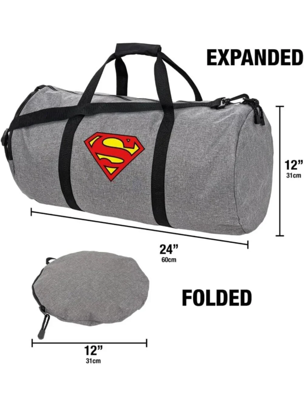 Lightweight Packable Duffel Bag with Superman S-Shield Logo for Gym & Sports